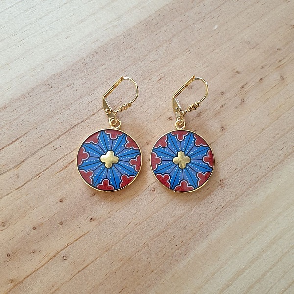 Boucles d'oreille pendantes rosace gothique