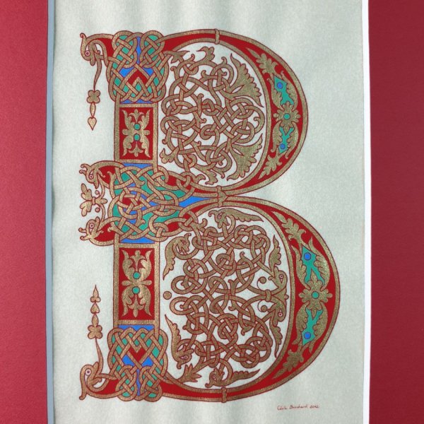 Illuminierter Buchstabe B im karolingischen Stil