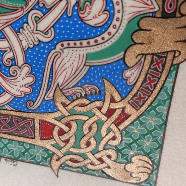 Illuminierter Buchstabe D im romanischen Stil