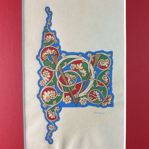 Illuminierter V-Buchstabe "Wei&szlig;e Rebe".