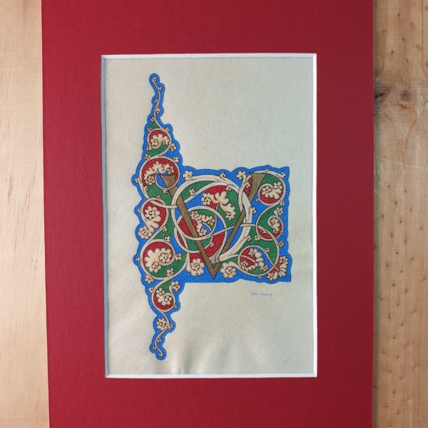 Illuminierter V-Buchstabe "Wei&szlig;e Rebe".