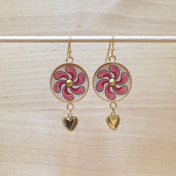 Parure enlumin&eacute;e virgules rouges et coeur dor&eacute;